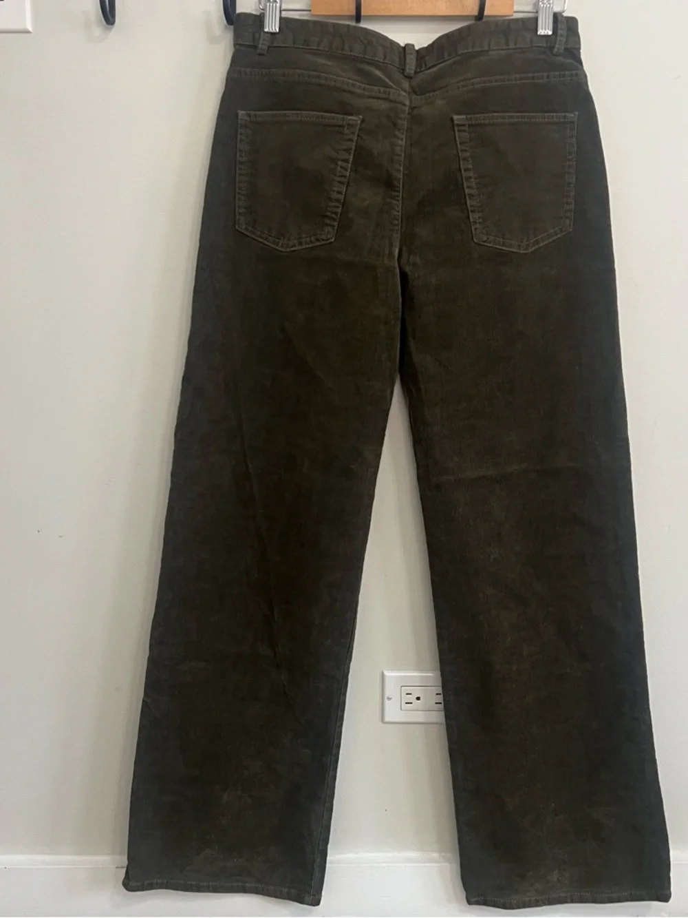 NWT Zara Dark Olive/Brown Corduroy Pants Career Careerwear Work Office Wide Leg - Picture 6 of 9